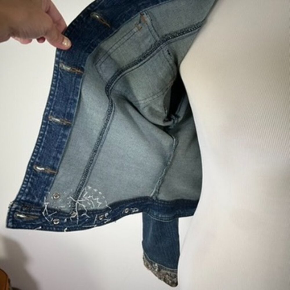 Vintage Cache Denim Jean Jacket Rhinestones Sequin Jouer Aux Echecs collab - Picture 9 of 15